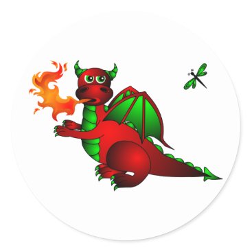 Red Dragon and Dragonfly Classic Round Sticker