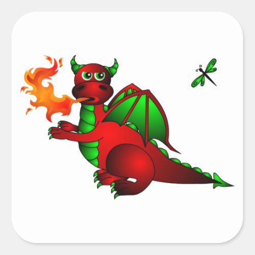 Red Dragon and Dragonfly Square Square Sticker