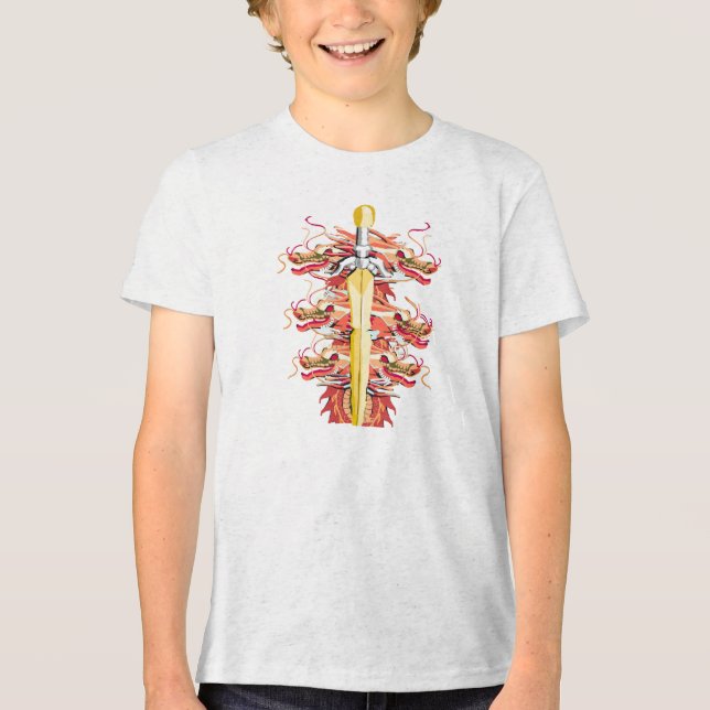 Red Dragon and golden Sword Tri-Blend Shirt (Front)