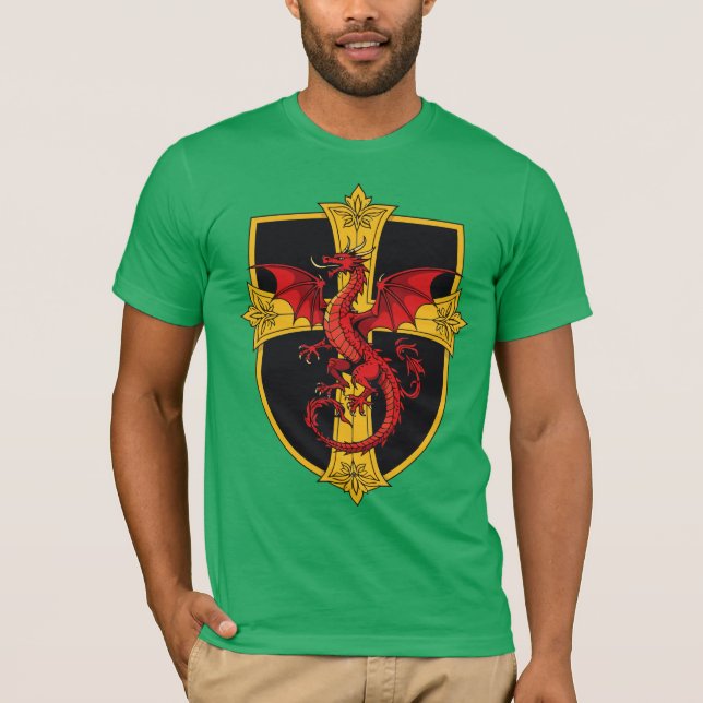 Red Dragon And Medieval Cross T-Shirt (Front)