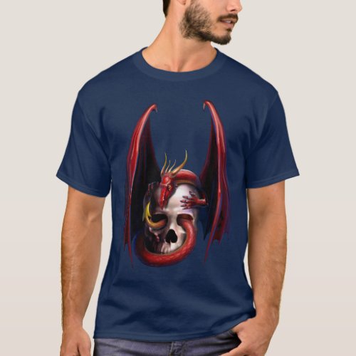 Red Dragon and Skull T_Shirt