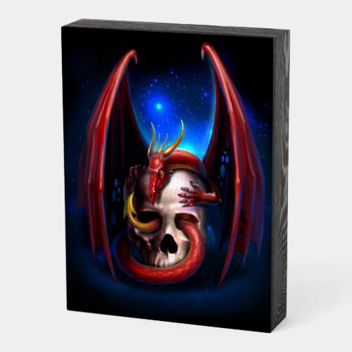 Red Dragon and Skull Wooden Box Sign