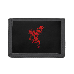 Red Dragon and Solid Black Tri-fold Wallet