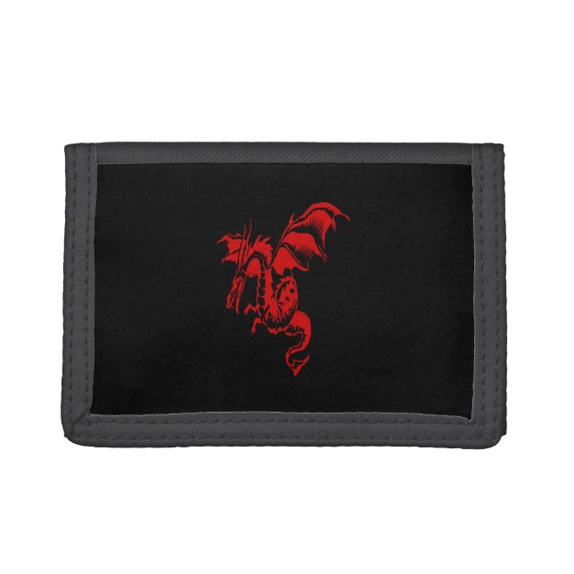 Red Dragon and Solid Black Trifold Wallet (Front)