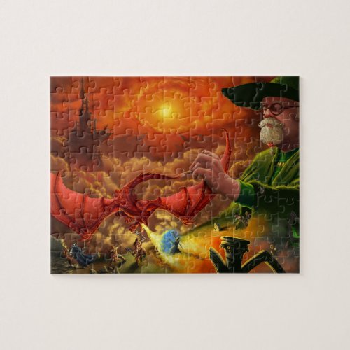 Red Dragon and Wizard Fantasy  Jigsaw Puzzle