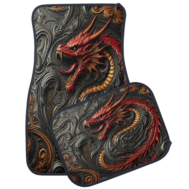 Red Dragon Artistic Art Car Floor Mat (Set)