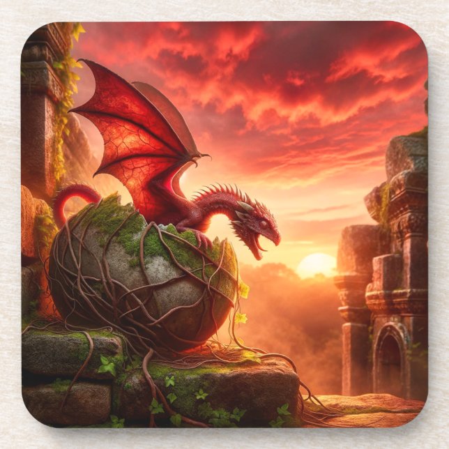 Red Dragon Beverage Coaster (Front)