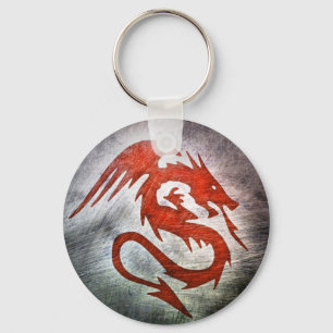 Red dragon black background keychain