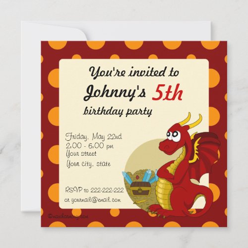 Red dragon cartoon birthday print invitations