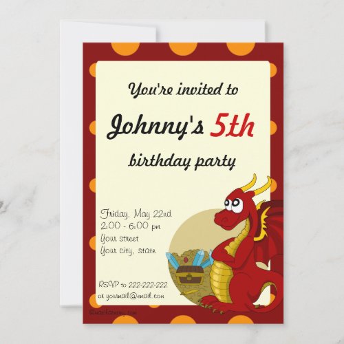 Red dragon cartoon birthday print invitations
