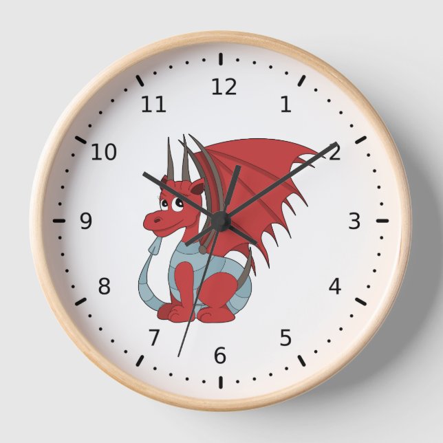Red Dragon Cartoon  Clock (Front)
