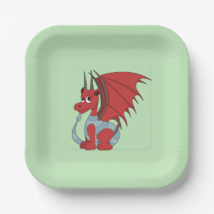 Red Dragon Cartoon Paper Plates