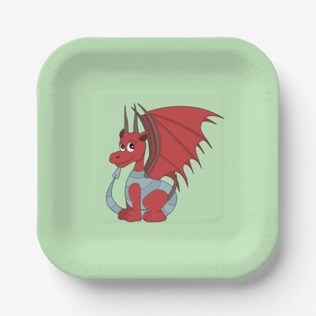 Red Dragon Cartoon  Paper Plates (Front)
