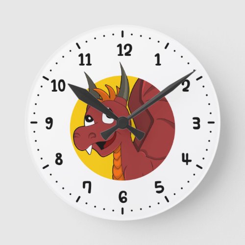 Red dragon cartoon round clock