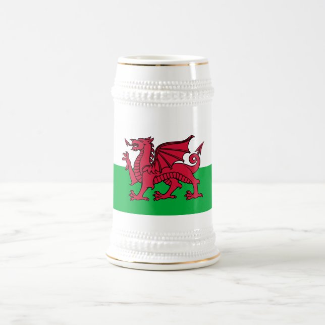 Red Dragon Celtic Flag of Wales & Welsh Beer Stein (Center)