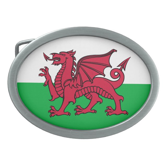 Red Dragon Celtic Flag of Wales & Welsh Belt Buckle (Front)