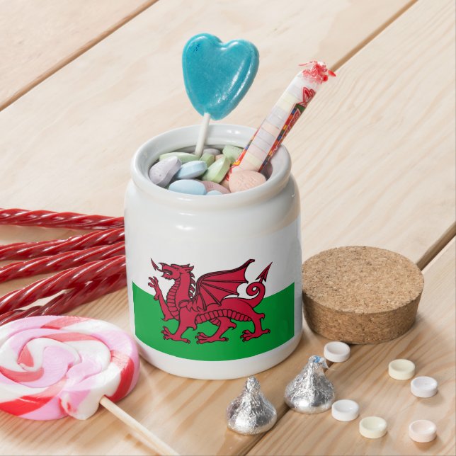 Red Dragon Celtic Flag of Wales & Welsh Candy Jar (In Situ)