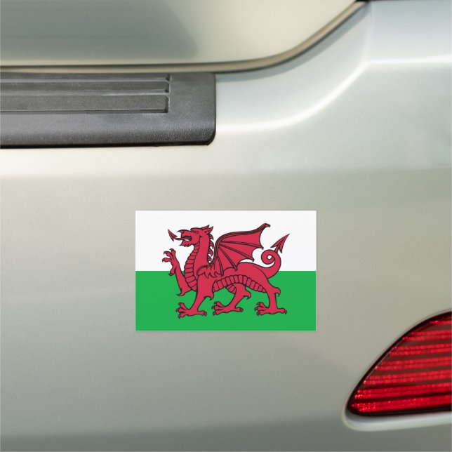 Red Dragon Celtic Flag of Wales & Welsh Car Magnet (In Situ)