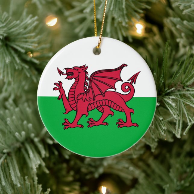 Red Dragon Celtic Flag of Wales & Welsh Ceramic Ornament (Tree)