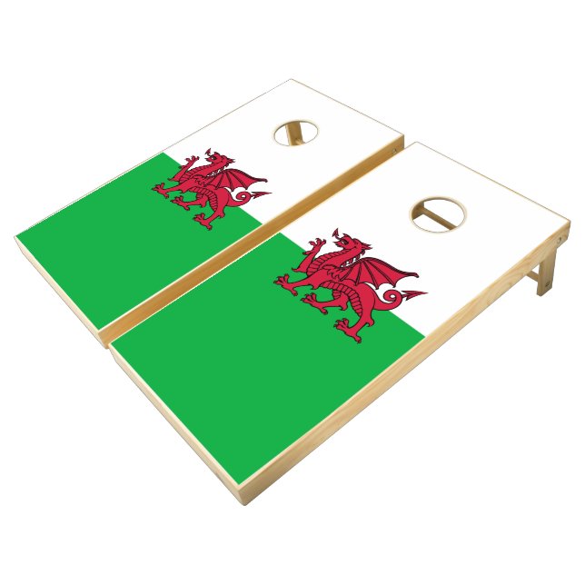 Red Dragon Celtic Flag of Wales & Welsh Cornhole Set (Angled)