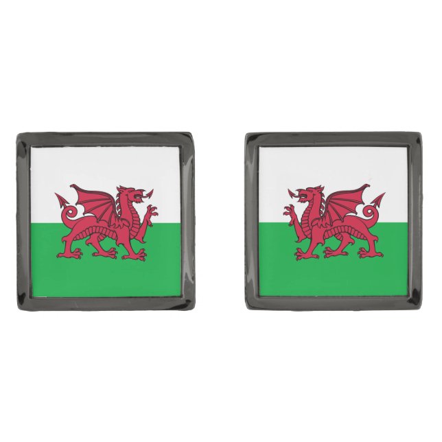 Red Dragon Celtic Flag of Wales & Welsh Cufflinks (Front)