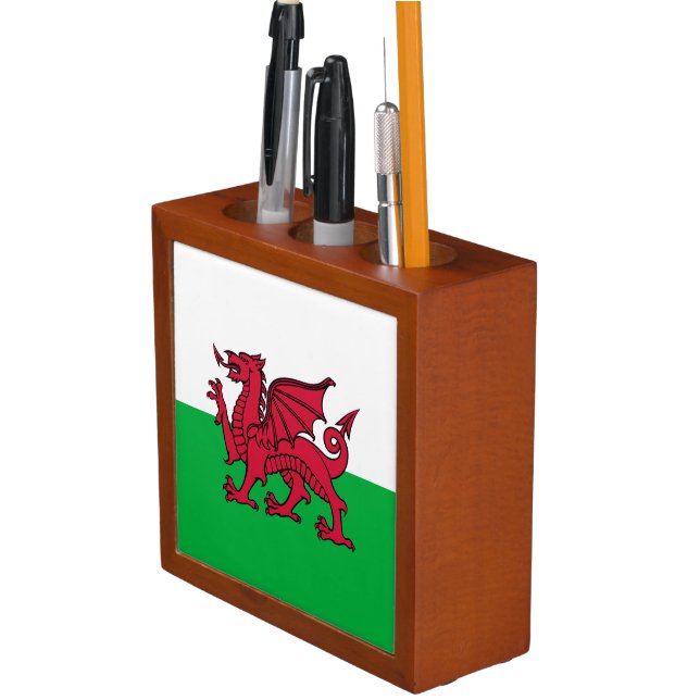 Red Dragon Celtic Flag of Wales & Welsh Desk Organizer (In Situ)