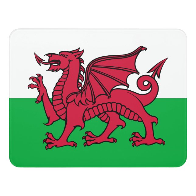 Red Dragon Celtic Flag of Wales & Welsh Door Sign (Contemporary Front)