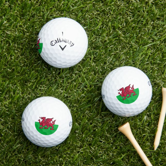 Red Dragon Celtic Flag of Wales & Welsh Golf Balls (Insitu Grass)