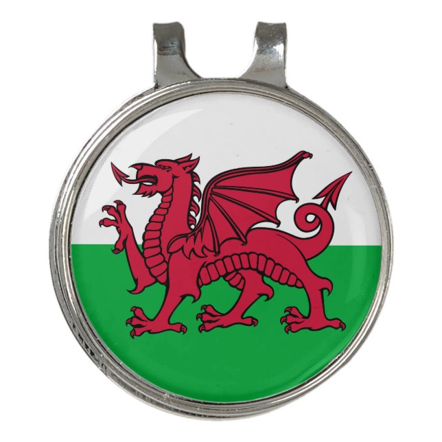Red Dragon Celtic Flag of Wales & Welsh Golf Hat Clip (Front)