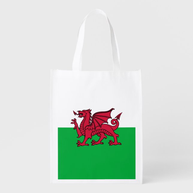 Red Dragon Celtic Flag of Wales & Welsh Grocery Bag (Front)