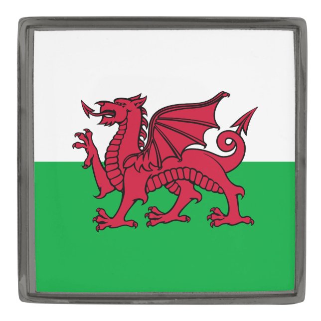 Red Dragon Celtic Flag of Wales & Welsh Gunmetal Finish Lapel Pin (Front)