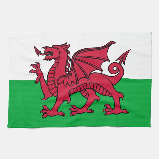 Red Dragon Celtic Flag of Wales & Welsh Kitchen Towel (Horizontal)