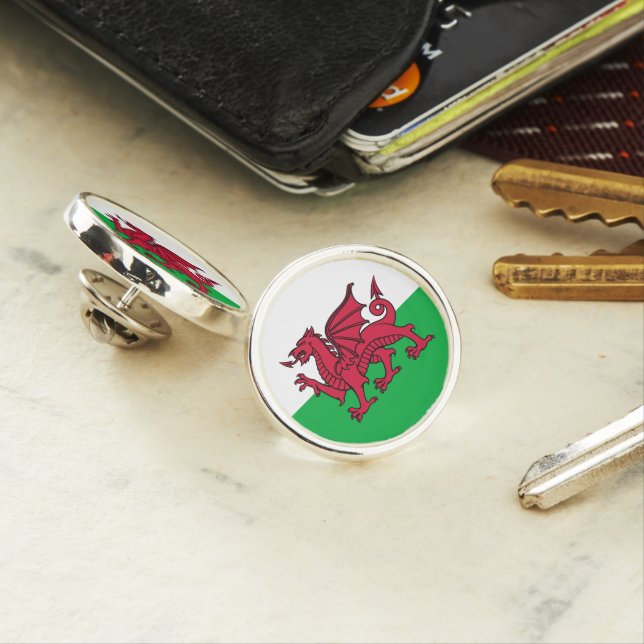 Red Dragon Celtic Flag of Wales & Welsh Lapel Pin (In Situ)