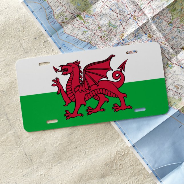 Red Dragon Celtic Flag of Wales & Welsh License Plate (In Situ)