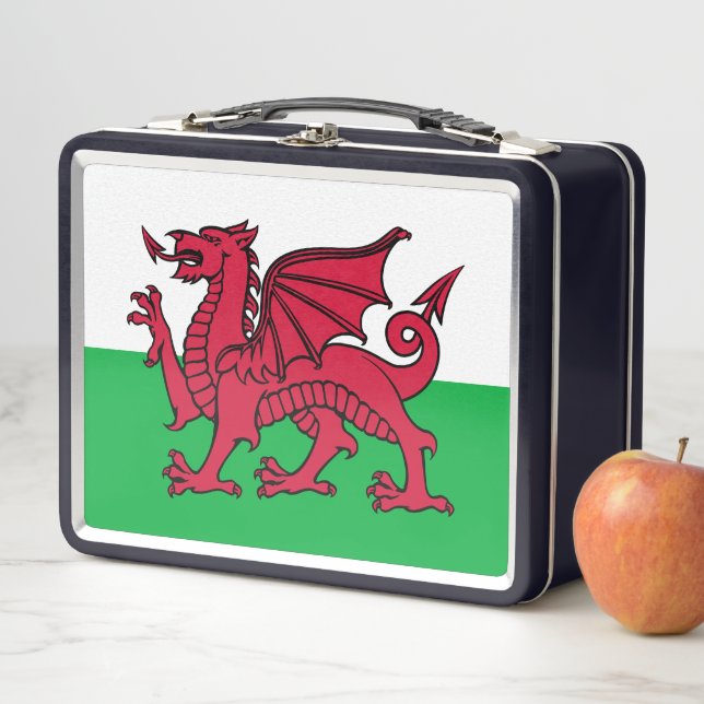 Red Dragon Celtic Flag of Wales & Welsh Metal Lunch Box (In Situ)