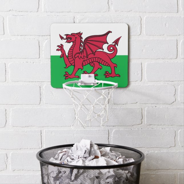 Red Dragon Celtic Flag of Wales & Welsh Mini Basketball Hoop (In Situ)
