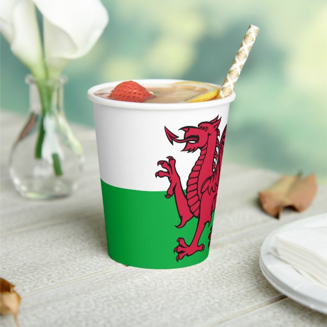 Red Dragon Celtic Flag of Wales & Welsh Paper Cups (Insitu)