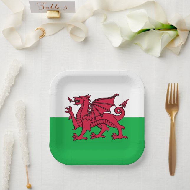 Red Dragon Celtic Flag of Wales & Welsh Paper Plates (Wedding)