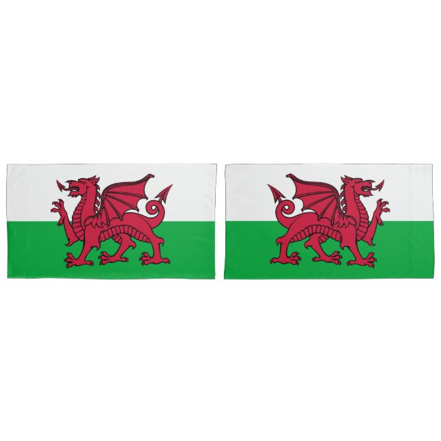 Red Dragon Celtic Flag of Wales & Welsh Pillow Case (Front-Set)