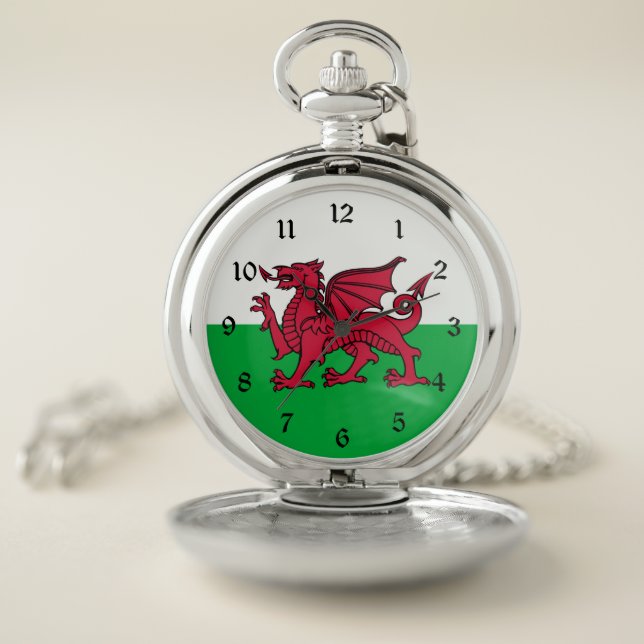 Red Dragon Celtic Flag of Wales & Welsh Pocket Watch (Inside)
