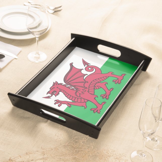 Red Dragon Celtic Flag of Wales & Welsh Serving Tray (Front)