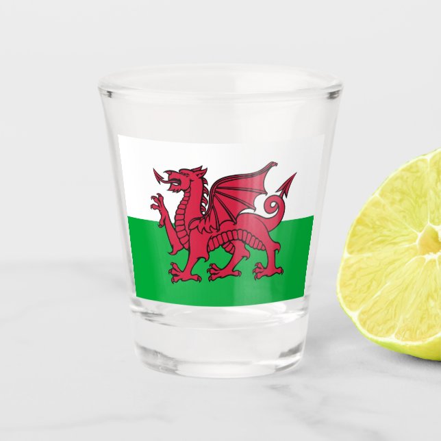 Red Dragon Celtic Flag of Wales & Welsh Shot Glass (Front)