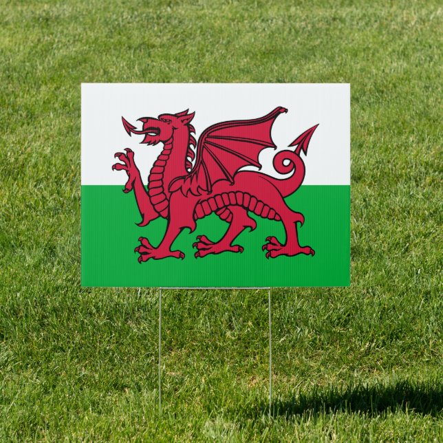 Red Dragon Celtic Flag of Wales & Welsh Sign (Insitu)