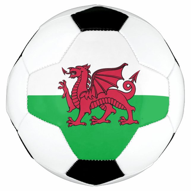 Red Dragon Celtic Flag of Wales & Welsh Soccer Ball (Front)