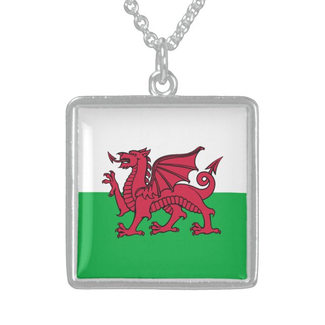 Red Dragon Celtic Flag of Wales & Welsh Sterling Silver Necklace (Front)