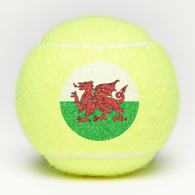 Red Dragon Celtic Flag of Wales & Welsh Tennis Balls (Front)