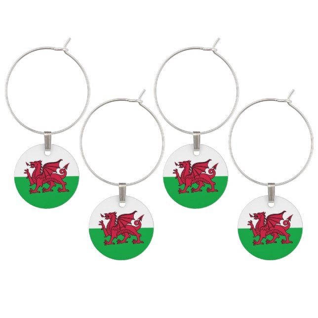 Red Dragon Celtic Flag of Wales & Welsh Wine Charm (Staggered)