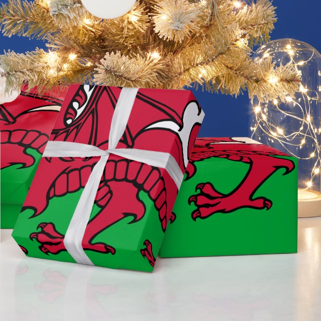 Red Dragon Celtic Flag of Wales & Welsh Wrapping Paper (Holidays)