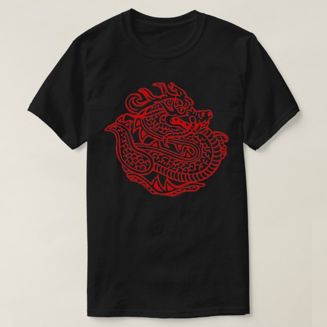 Red Dragon, Chinese dragon stamp,simple dragon gra T-Shirt (Design Front)