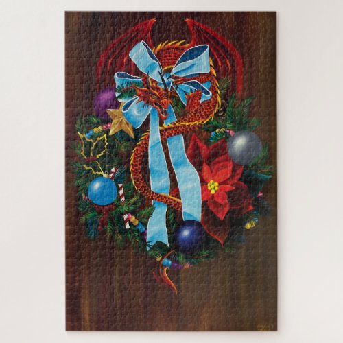Red Dragon Christmas Wreath Jigsaw Puzzle